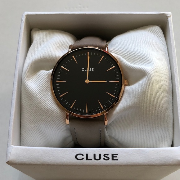 Accessories - Cluse Women's Grey Leather Strap Rose Gold Watch